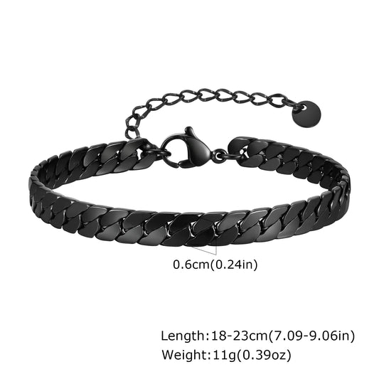 Flat Cuban Chain Bracelets for Men Boys,Adjustable Stainless Steel Links Wristband,Classic Male Accessories Jewelry Gifts