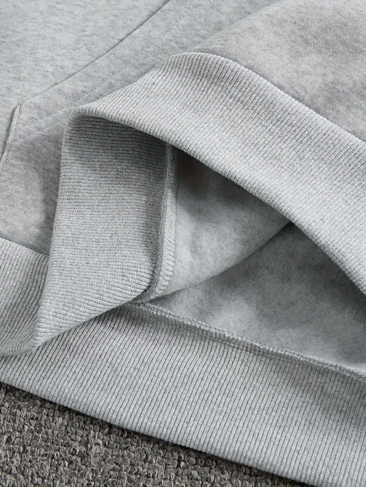 Men's autumn and winter casual fashion loose angel pattern printed long sleeved hooded sweatshirt with fleece