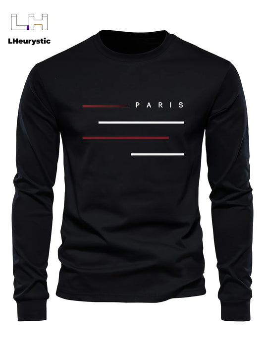 Men's autumn and winter 100% pure cotton loose casual sports letter legend pattern printed round neck long sleeved T-shirt