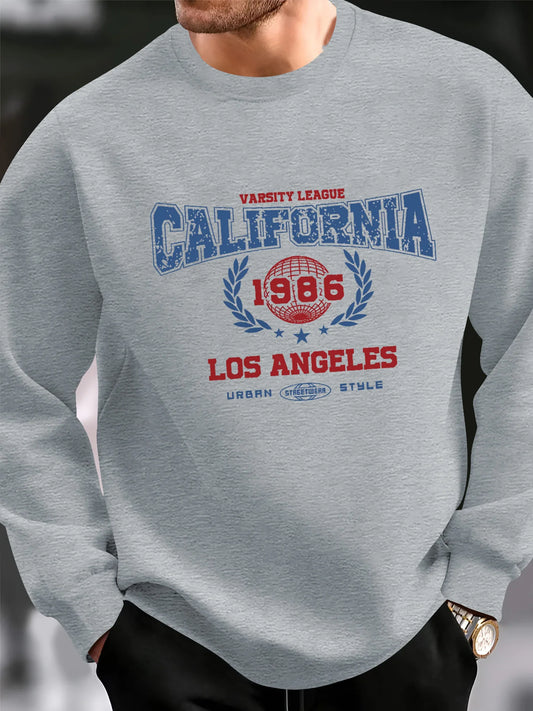 Men's autumn and winter fashionable casual loose California letter pattern printed long sleeved round neck sweatshirt