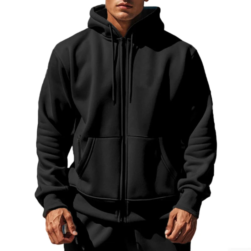 Men’s Thick-Lined Zipper Hoodie with Multi Pockets