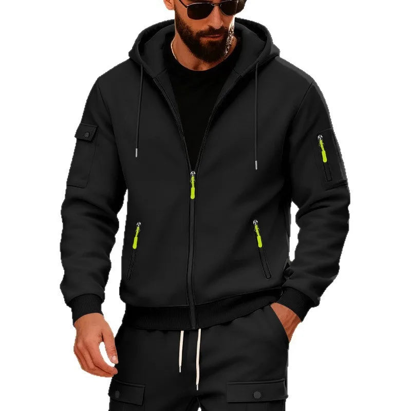 Men’s Fleece Zipper Hoodie with Arm Pocket