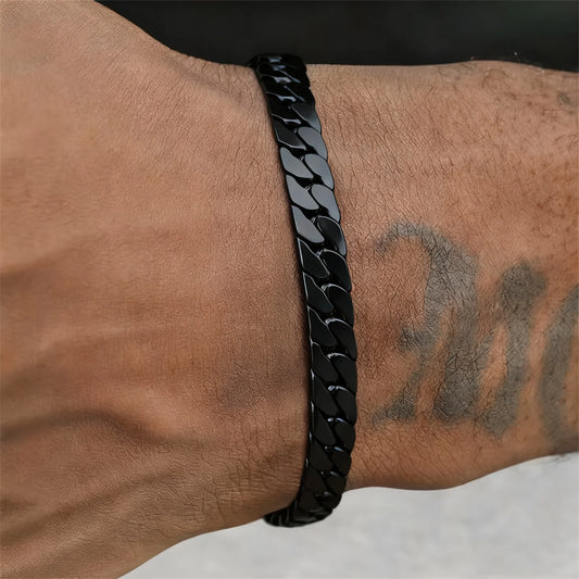 Flat Cuban Chain Bracelets for Men Boys,Adjustable Stainless Steel Links Wristband,Classic Male Accessories Jewelry Gifts