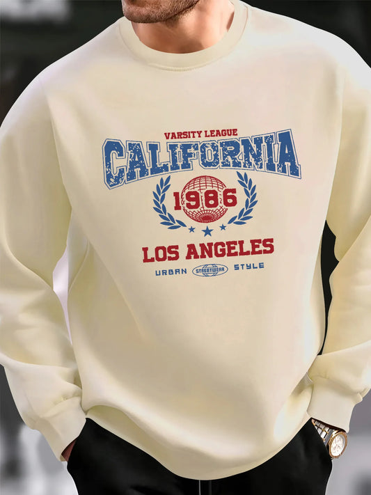 Men's autumn and winter fashionable casual loose California letter pattern printed long sleeved round neck sweatshirt