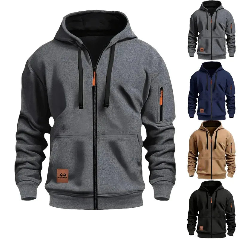 Men’s Outdoor Hooded Jacket with Zipper Pockets