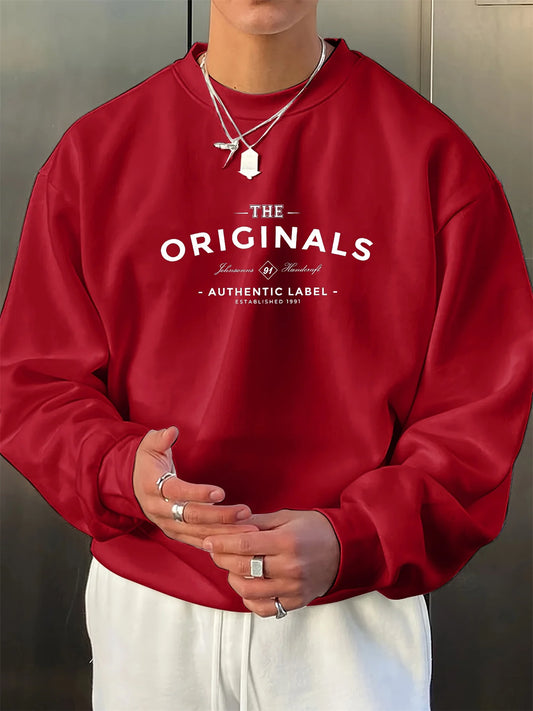 Men's autumn and winter thick velvet warm casual loose THE ORIGINALS letter pattern printed round neck long sleeved pullover