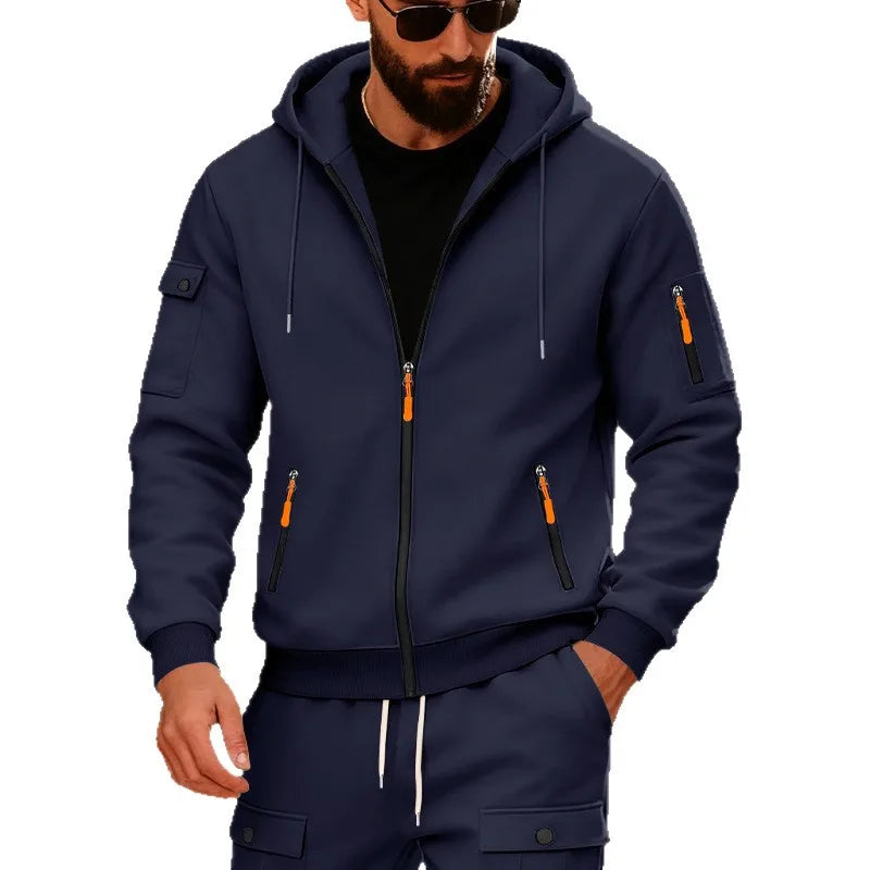 Men’s Fleece Zipper Hoodie with Arm Pocket