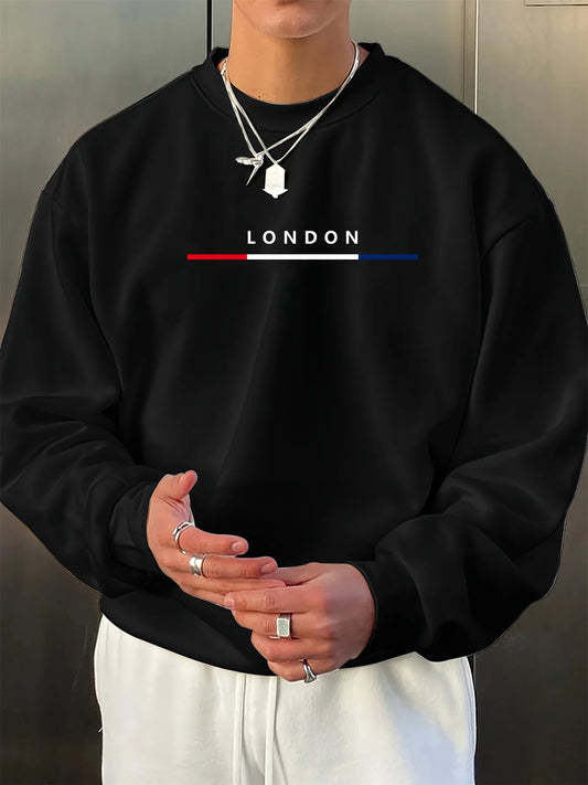 Men's autumn and winter fashionable casual loose LONDON letter pattern printed long sleeved round neck sweatshirt