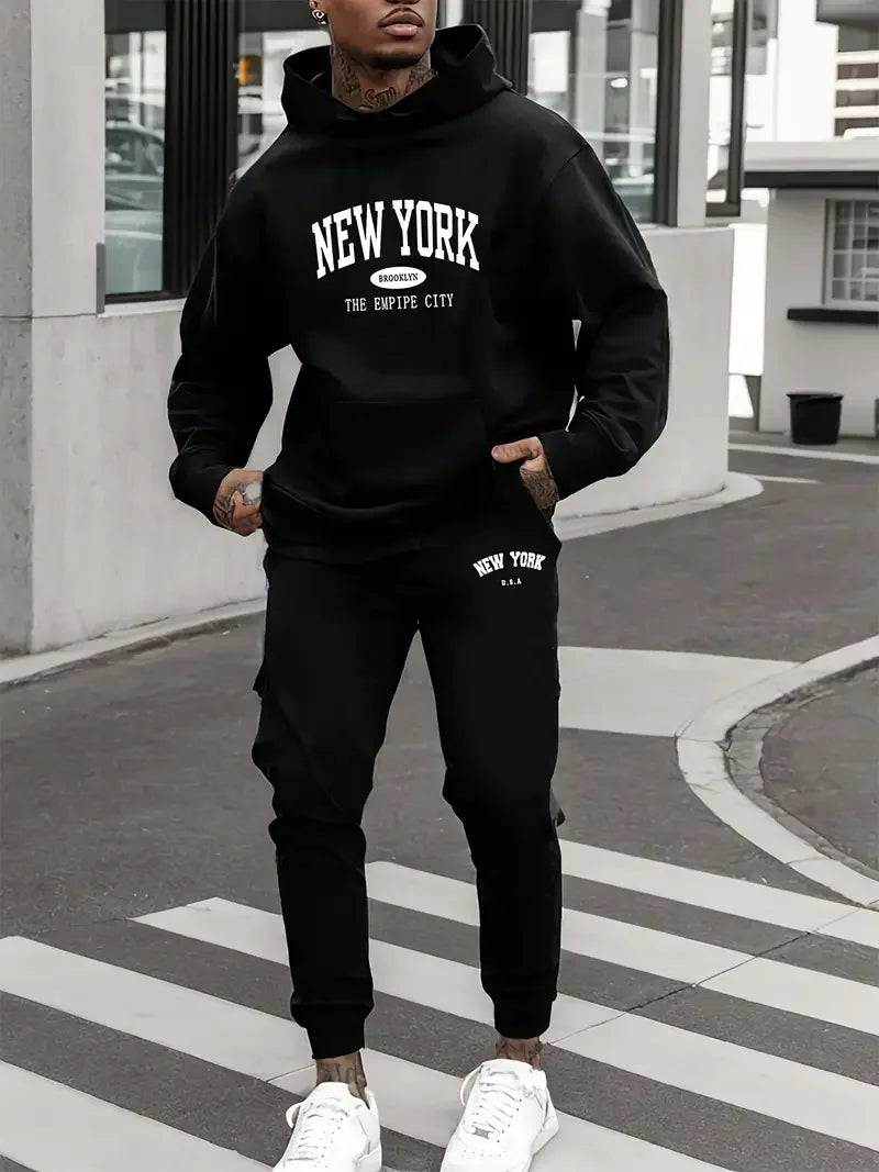 Men’s Velvet Hoodie Set – New York Print