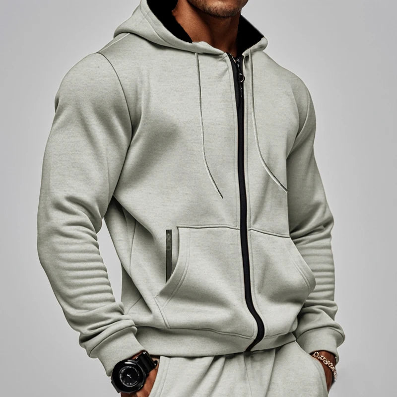 Men’s Thick-Lined Zipper Hoodie with Multi Pockets