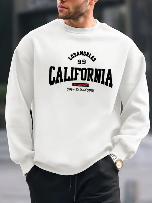 Men's autumn and winter fashionable casual loose California letter pattern printed long sleeved round neck sweatshirt