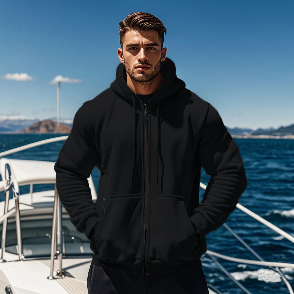 Men’s Thick-Lined Zipper Hoodie with Multi Pockets