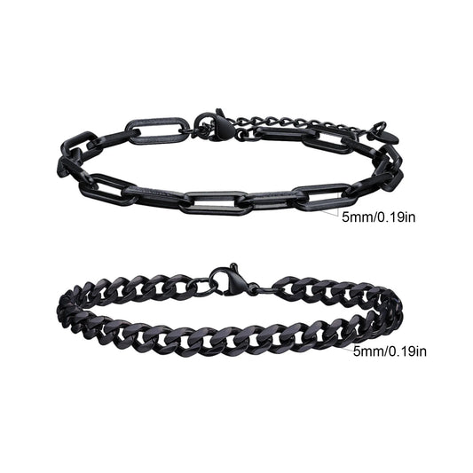 2pcs Men's Chain Bracelets,Stainless Steel Silver Gold Black Color Twist Rope Chain Wristband,Trendy Cuban Link Chains Gift