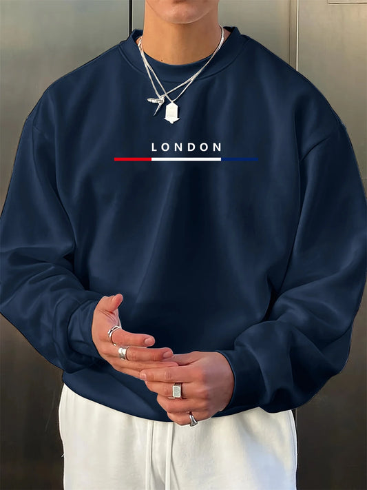 Men's autumn and winter fashionable casual loose LONDON letter pattern printed long sleeved round neck sweatshirt
