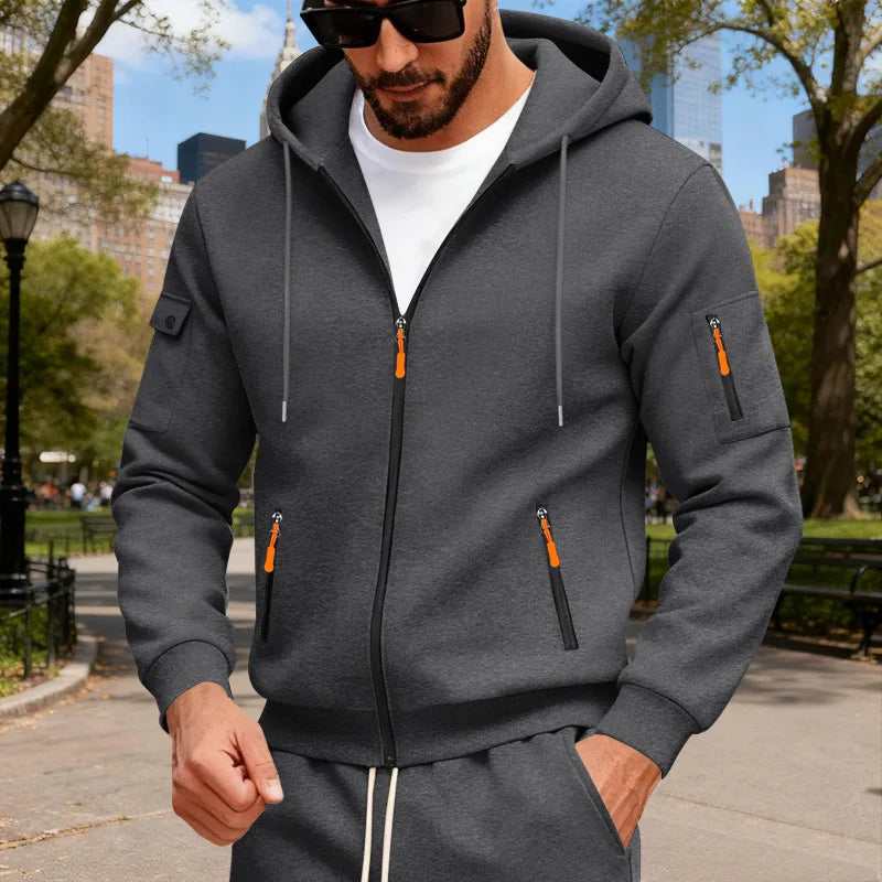 Men’s Fleece Zipper Hoodie with Arm Pocket