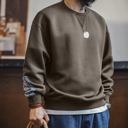 Maden Vintage Boro Patchwork Sweatshirt Casual Round-Neck Tops Men's Classic Pullover for Spring and Autumn Fashion Streetwear