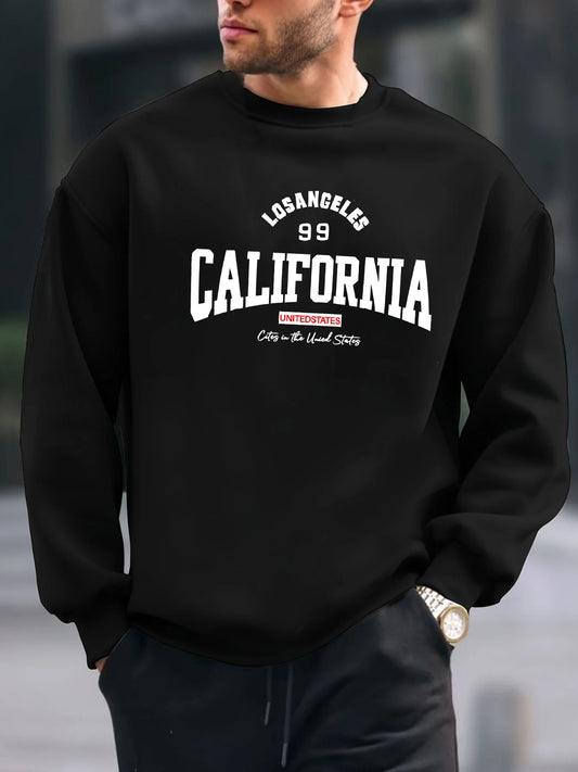 Men's autumn and winter fashionable casual loose California letter pattern printed long sleeved round neck sweatshirt