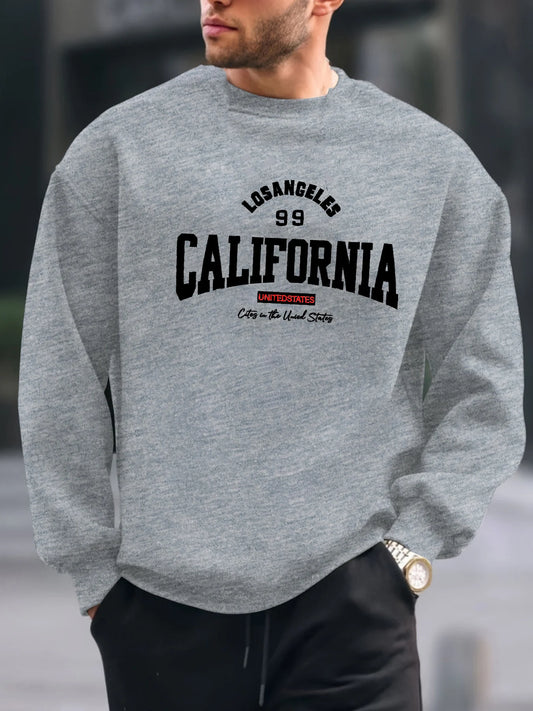 Men's autumn and winter fashionable casual loose California letter pattern printed long sleeved round neck sweatshirt