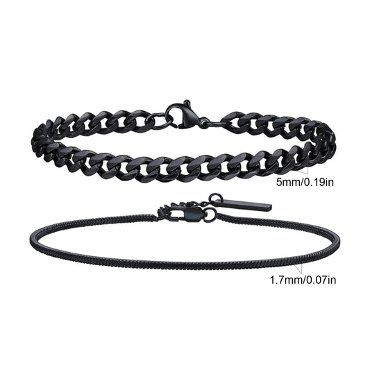 2pcs Men's Chain Bracelets,Stainless Steel Silver Gold Black Color Twist Rope Chain Wristband,Trendy Cuban Link Chains Gift
