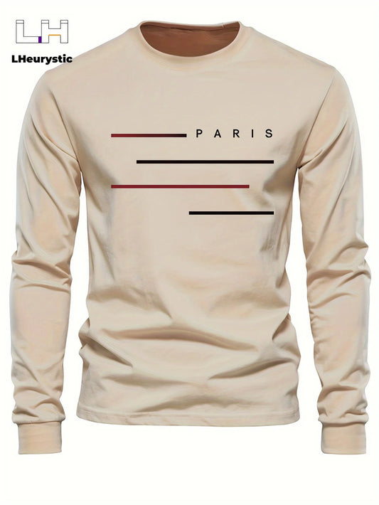 Men's autumn and winter 100% pure cotton loose casual sports letter legend pattern printed round neck long sleeved T-shirt