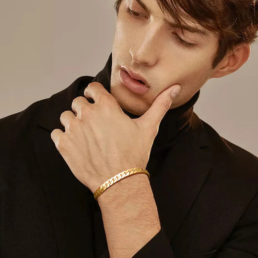 Flat Cuban Chain Bracelets for Men Boys,Adjustable Stainless Steel Links Wristband,Classic Male Accessories Jewelry Gifts