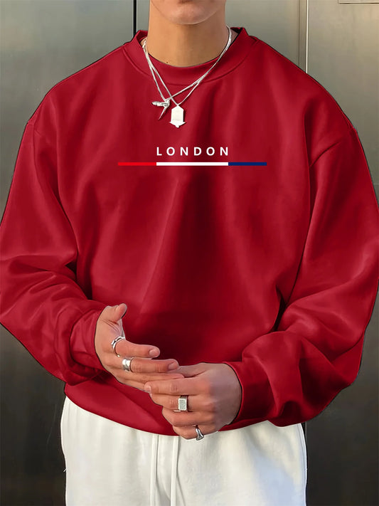 Men's autumn and winter fashionable casual loose LONDON letter pattern printed long sleeved round neck sweatshirt