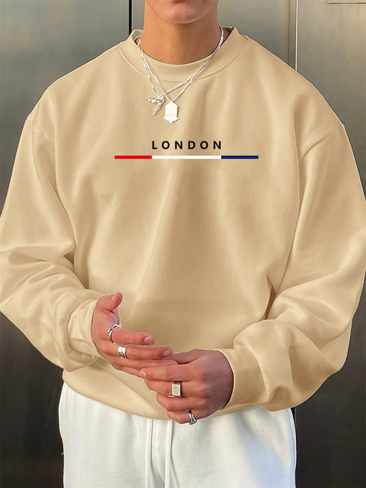 Men's autumn and winter fashionable casual loose LONDON letter pattern printed long sleeved round neck sweatshirt