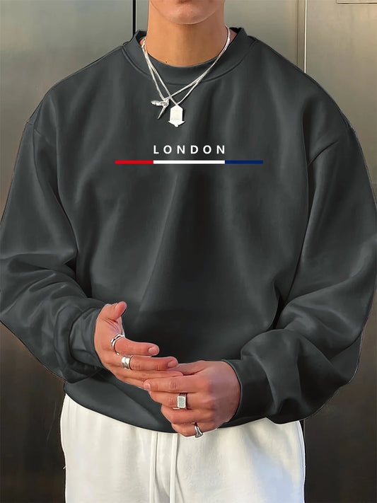 Men's autumn and winter fashionable casual loose LONDON letter pattern printed long sleeved round neck sweatshirt