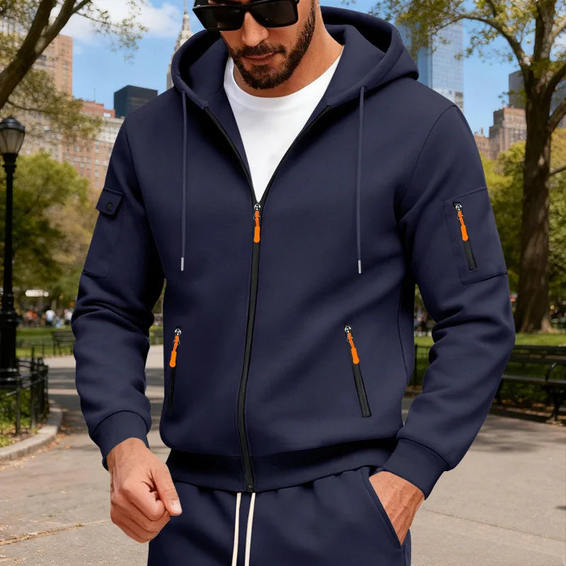 Men’s Fleece Zipper Hoodie with Arm Pocket