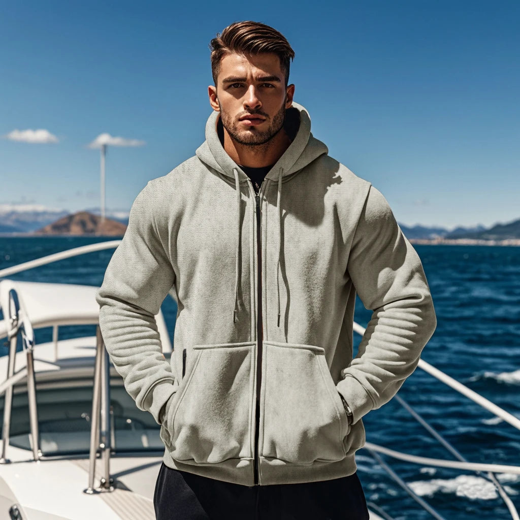 Men’s Thick-Lined Zipper Hoodie with Multi Pockets
