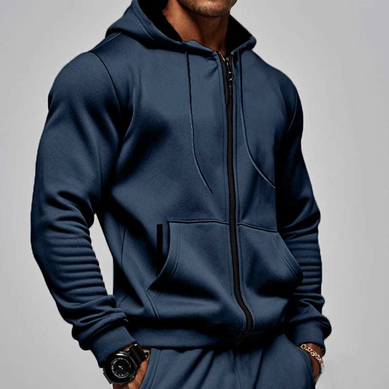 Men’s Thick-Lined Zipper Hoodie with Multi Pockets