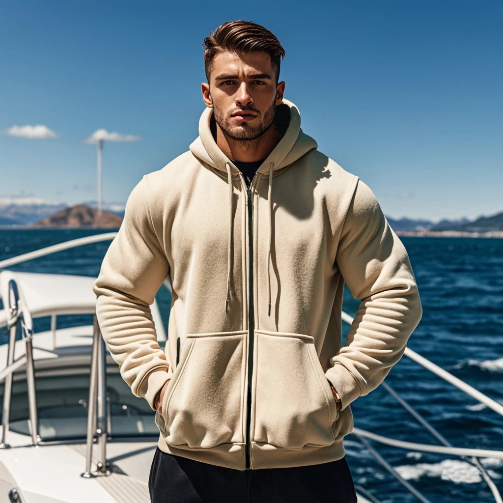 Men’s Thick-Lined Zipper Hoodie with Multi Pockets