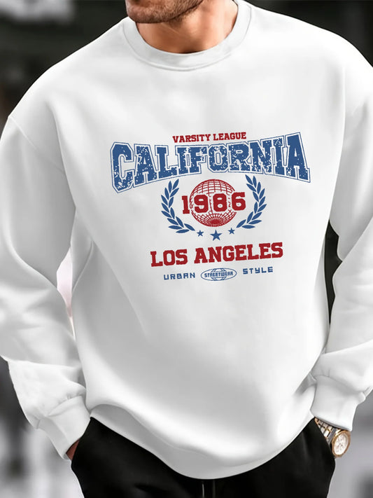 Men's autumn and winter fashionable casual loose California letter pattern printed long sleeved round neck sweatshirt